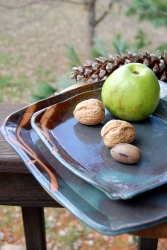 Slate Blue Square Lunch Plate with Rust Design