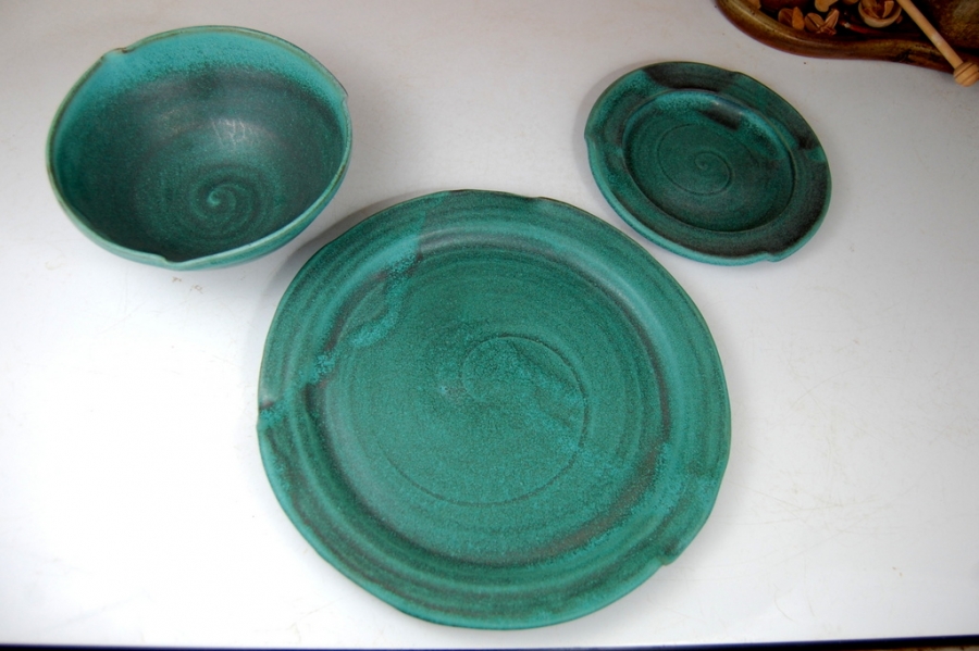 Handmade Pottery Dinnerware Set Hand Thrown Place Setting Turquoise
