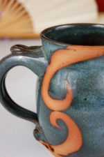 Slate Blue Mug with Rust Waves Design