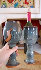Slate Blue Wine Goblet with Wax Design