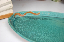 Bread Plate or Serving Platter with Rust Design in Turquoise 