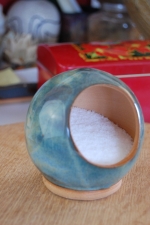 Salt Pig or Salt Cellar In Slate Blue Unglazed Inside