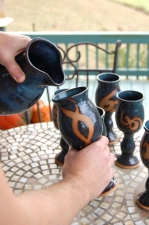 Set of Six Wine Goblets and Carafe in Slate Blue 