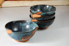 Set of Four Snack Bowls or Rice Bowls in Slate Blue and Rust Chain - Handmade to Order