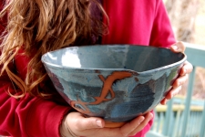 Large Serving Bowl or Mixing Bowl in Slate Blue with Rust Chain - Handmade to Order