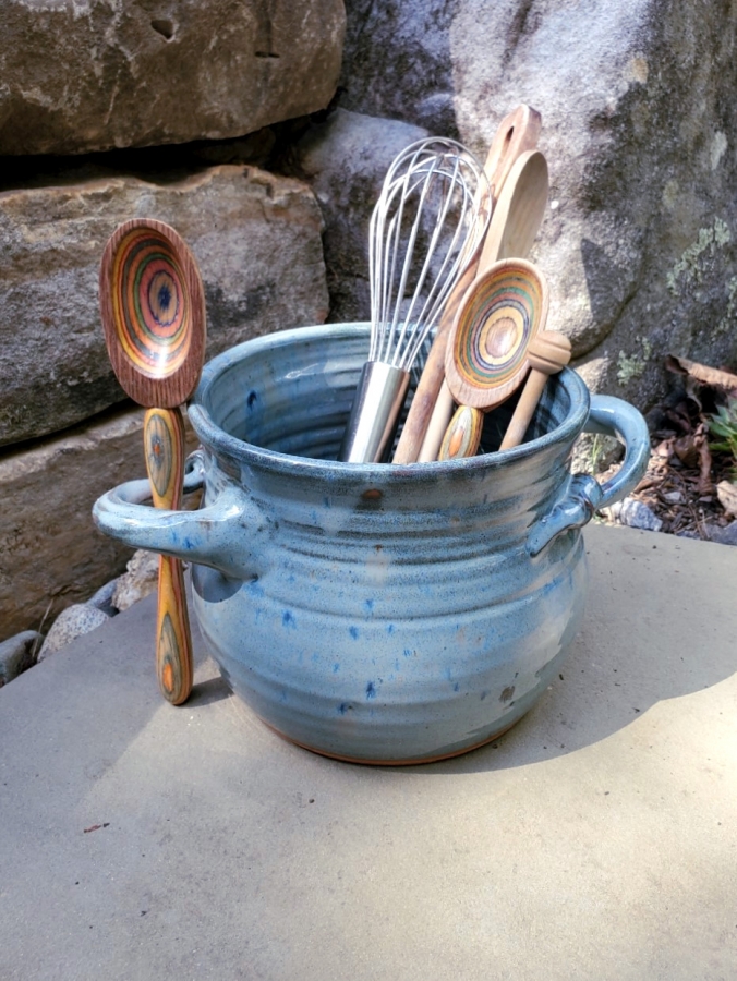 Pottery Utensil Holder Blue Kitchen Utensil Holder Hand Thrown Stoneware  Pottery Utensil Holder