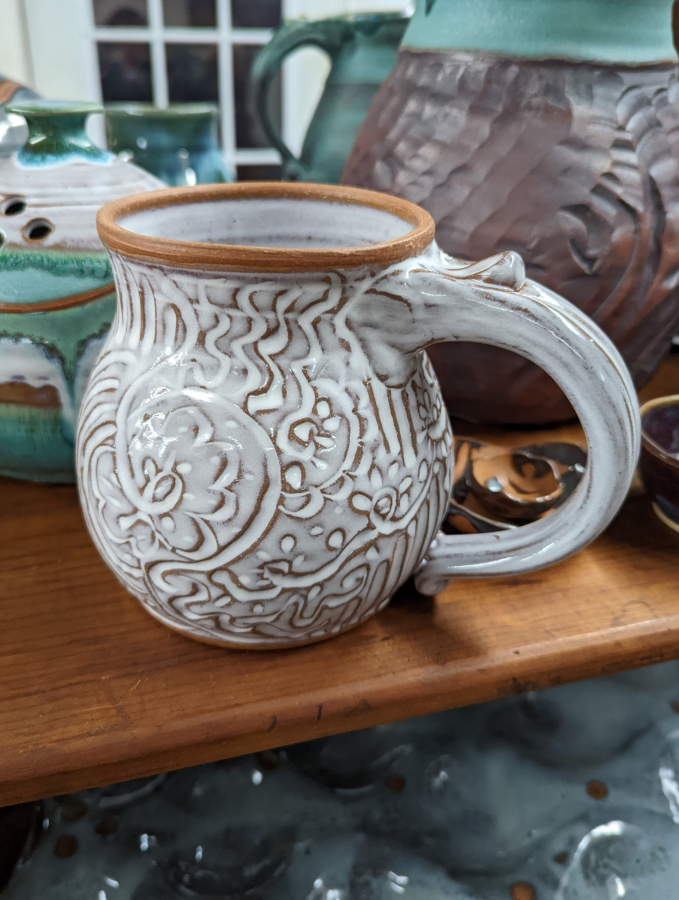 Handmade Pottery Tall Mug - Green and Gray