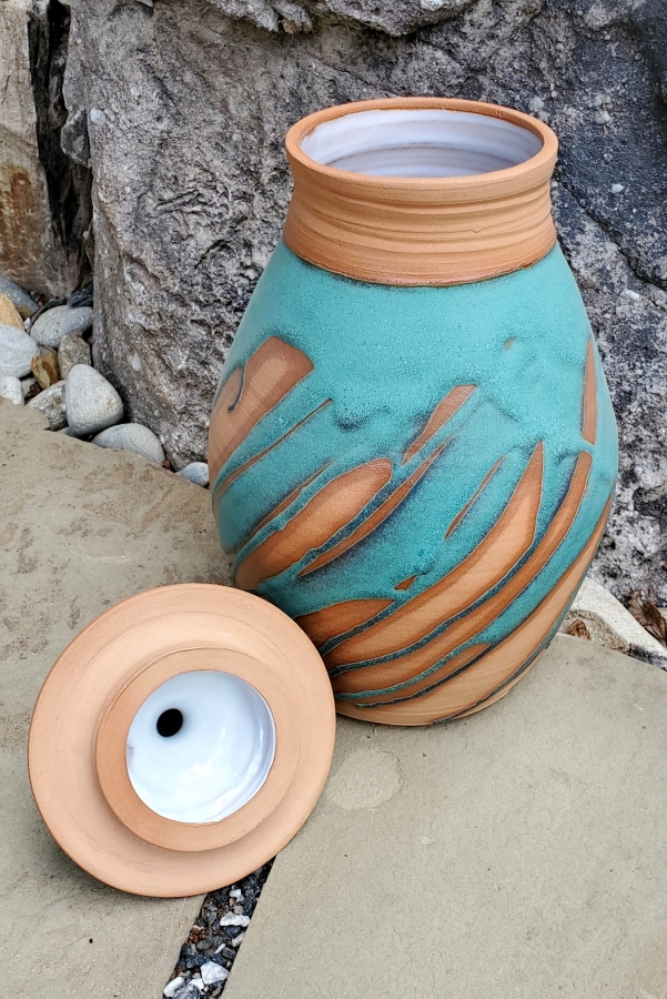 Large Kitchen Canister Hand Thrown Pottery Lidded Jar Blue Stoneware  Pottery Urn or Kitchen Canister