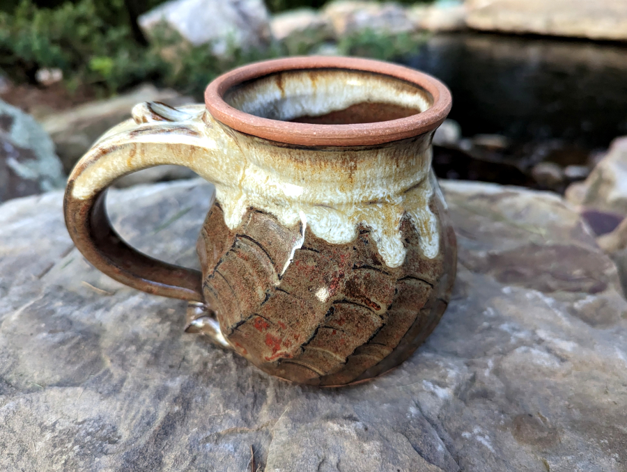 Hand Thrown Pottery Mug North Carolina Pottery Mug Carved Handmade Pottery  Mug