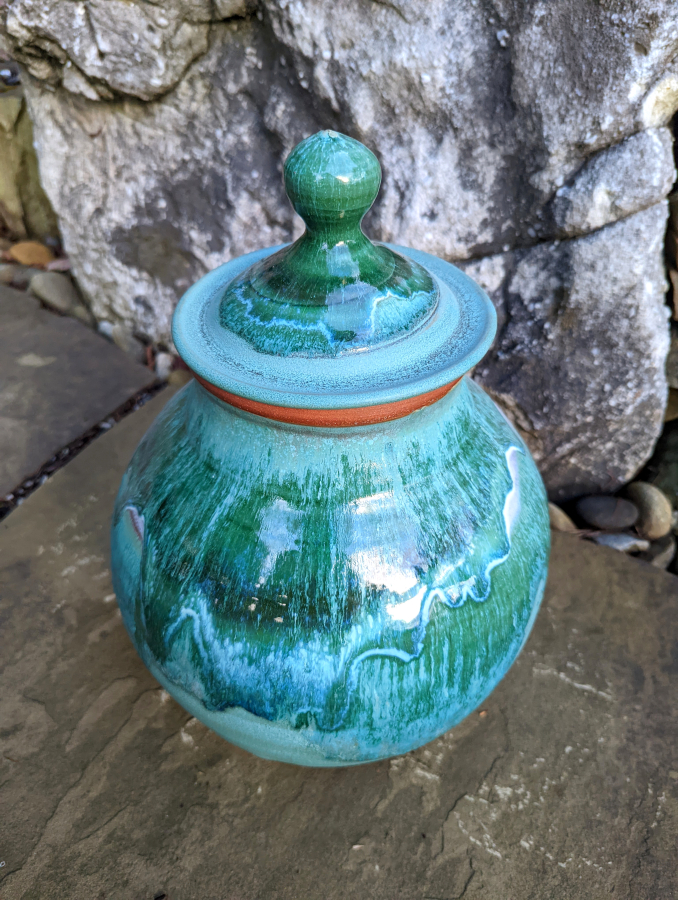 Turquoise Vintage Ceramic Kitchen Flour Canister, Cookie Jar with