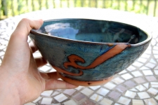 Serving Bowl in Slate Blue and Rust Waves - Handmade to Order