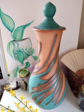 Huge Turquoise Splash Lidded Jar- Handmade to Order