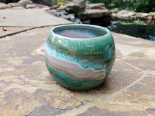 Stemless Wine Glass or Drinking Cup in Turquoise and White- Handmade to Order