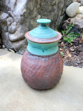 Large Turquoise and Carved Iron Canister - In Stock and Ready to Ship