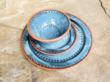 Three Piece Peaked Dinnerware Place Setting in Slate Blue - Handmade to Order - Pick up Only