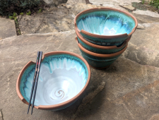 Huge Noodle Bowl or Ramen Bowl with Chopstick Rests in Turquoise Falls - Handmade to Order
