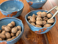 Set of Four Snack Bowls or Rice Bowls in Slate Blue and Rust Chain - Handmade to Order
