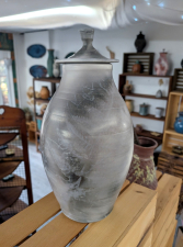 Large Black and White Raku Fern Urn - In Stock and Ready to Ship