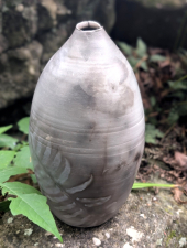 Black and White Raku Fern and Flower Vase - In Stock and Ready to Ship